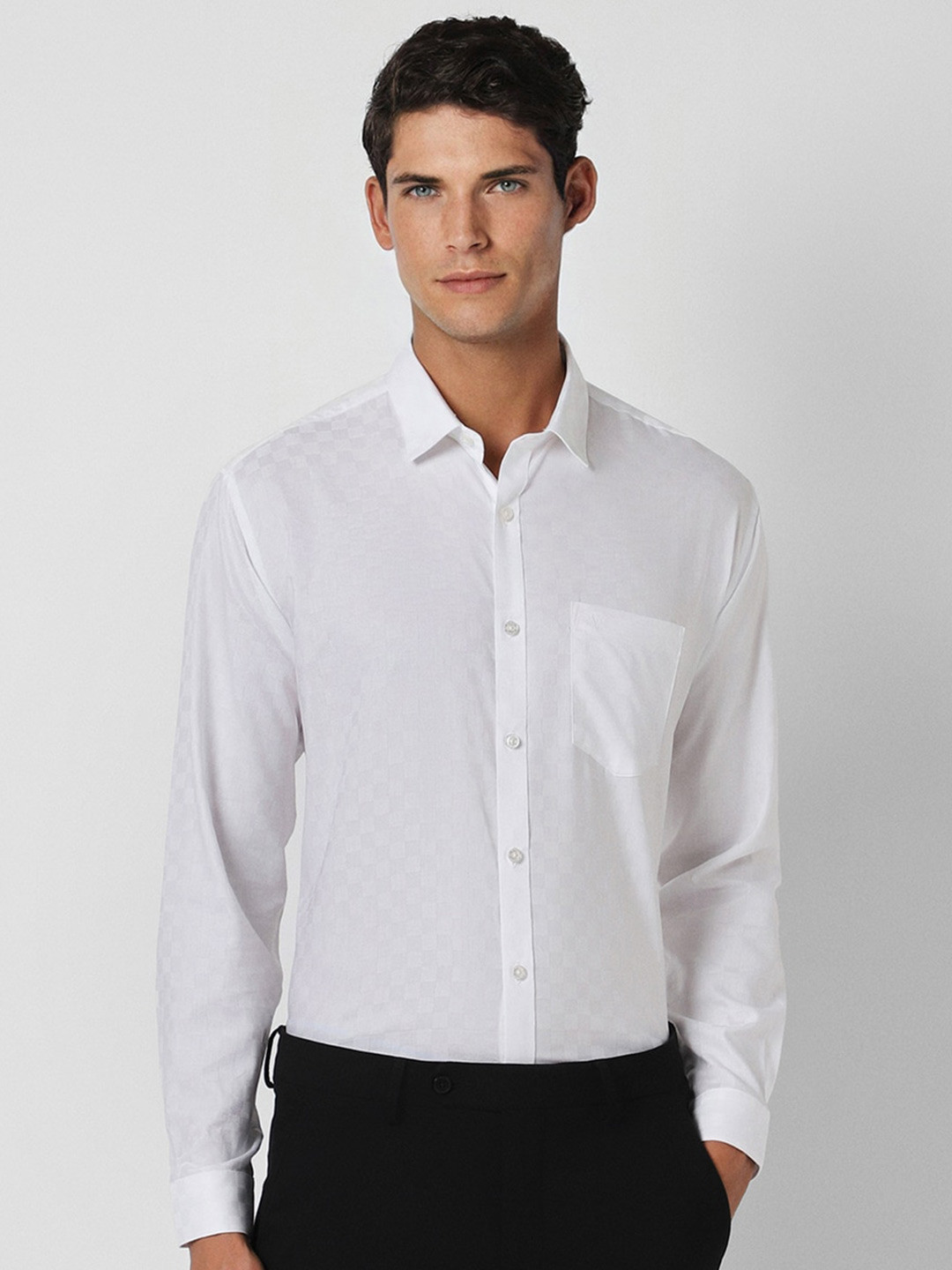 

V Dot Slim Fit Opaque Formal Shirt, White