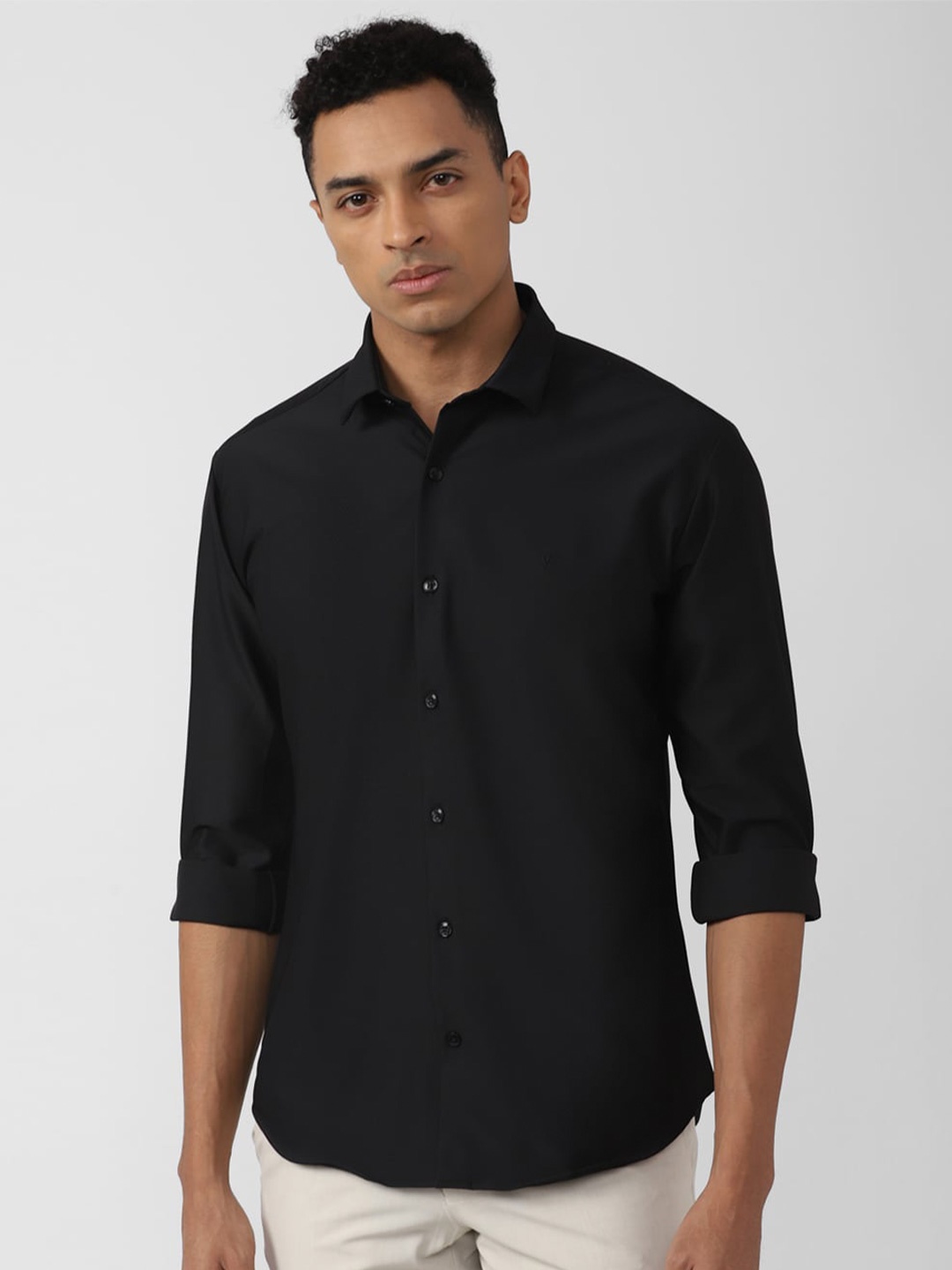 

V Dot Slim Fit Casual Shirt, Black