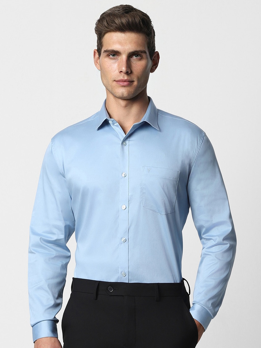 

V Dot Slim Fit Spread Collar Formal Shirt, Blue
