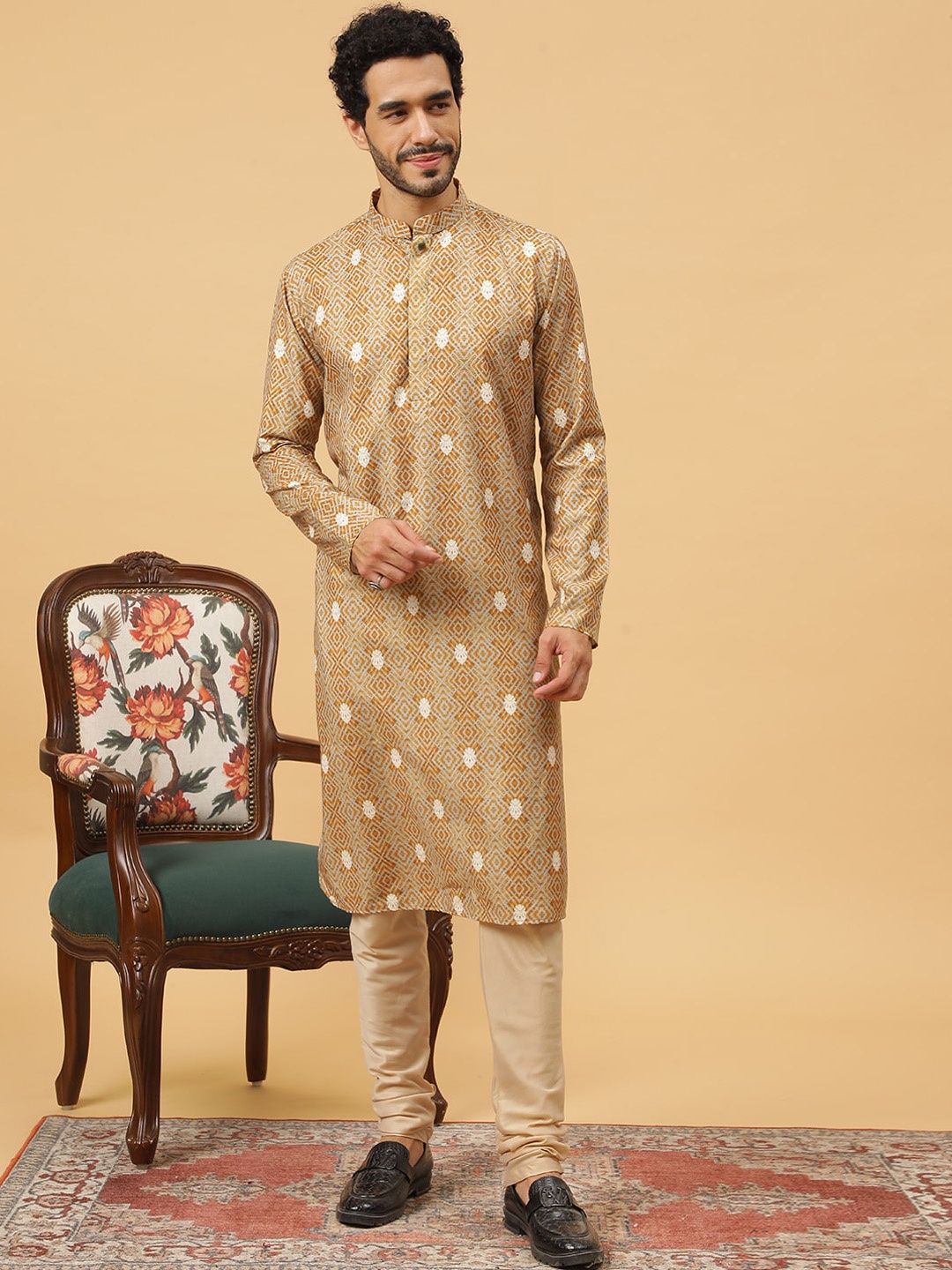 

TABARD Ethnic Motif Printed Regular Pure Cotton Kurta With Churidar, Yellow