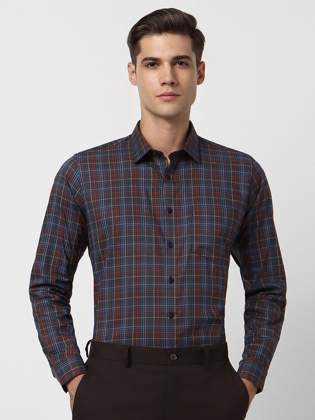 

Van Heusen Tartan Checked Slim Fit Formal Shirt, Navy blue