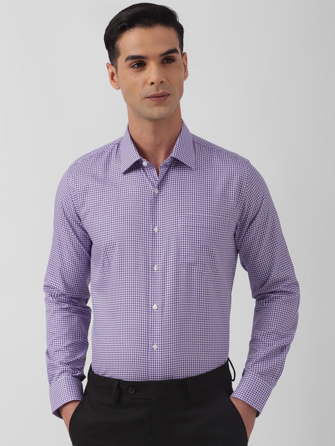 

Van Heusen Slim Fit Micro Checks Opaque Checked Pure Cotton Formal Shirt, Purple