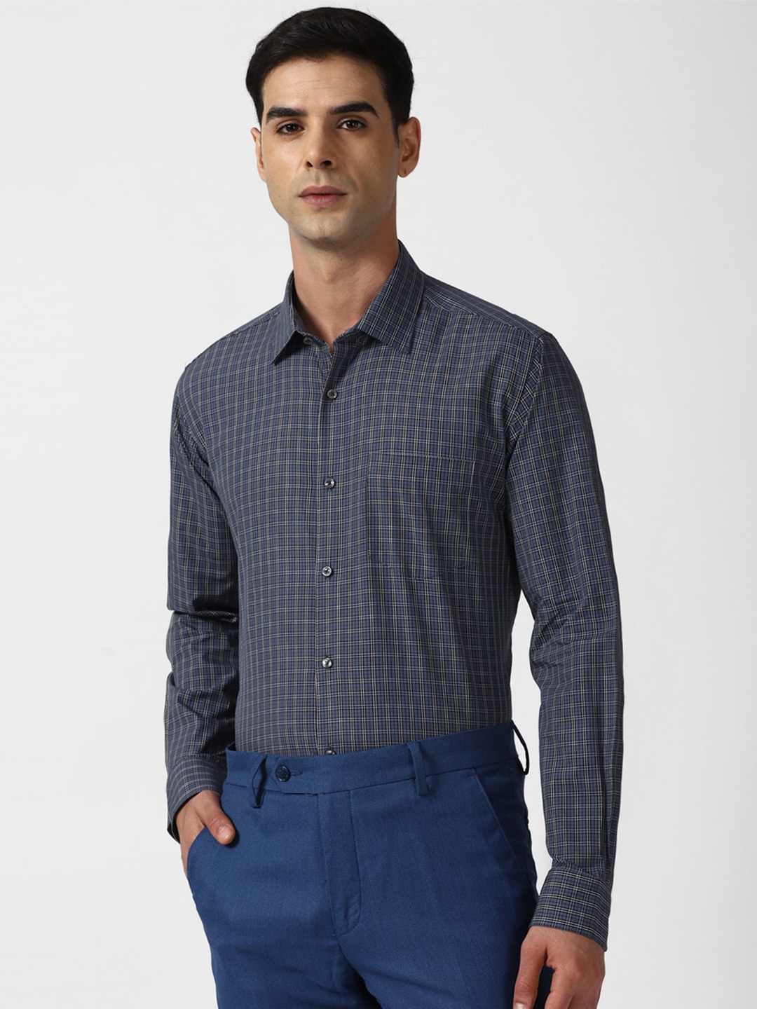 

Van Heusen Opaque Micro Checked Pure Cotton Formal Shirt, Navy blue