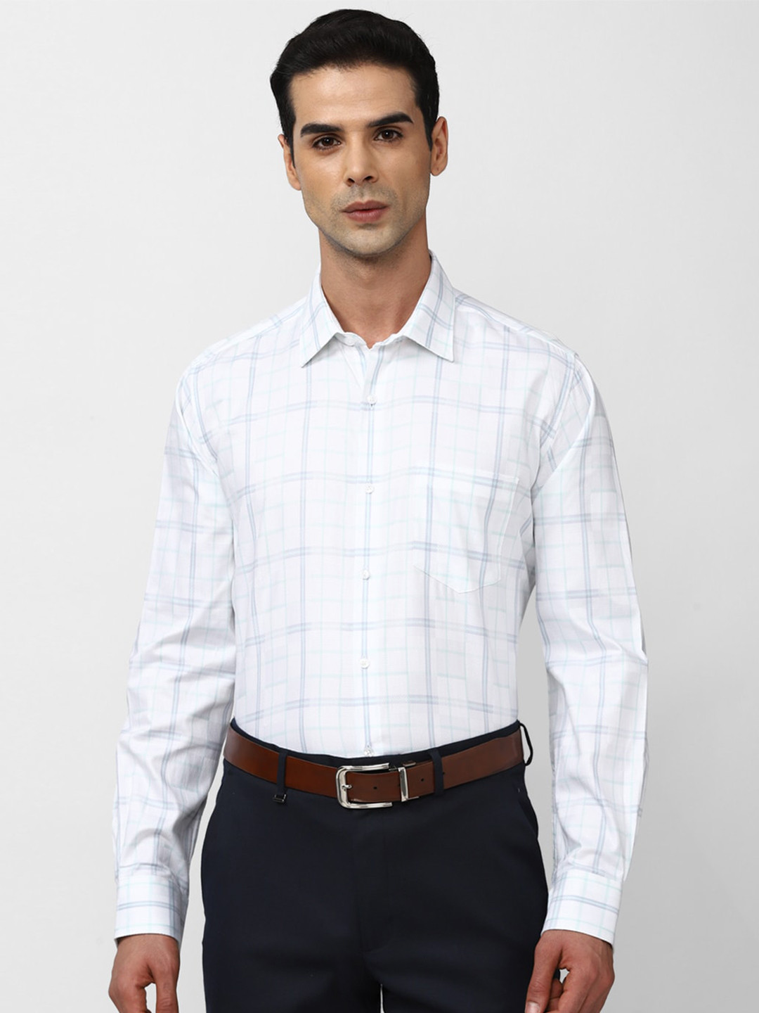 

Van Heusen Windowpane Checked Opaque Pure Cotton Formal Shirt, White