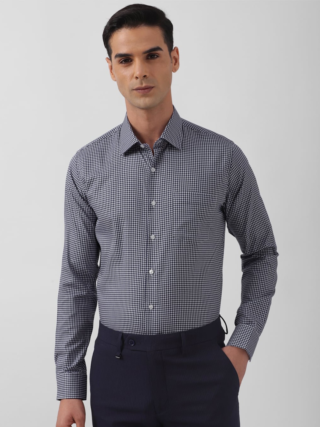 

Van Heusen Slim Fit Grid Tattersall Checked Pure Cotton Formal Shirt, Blue