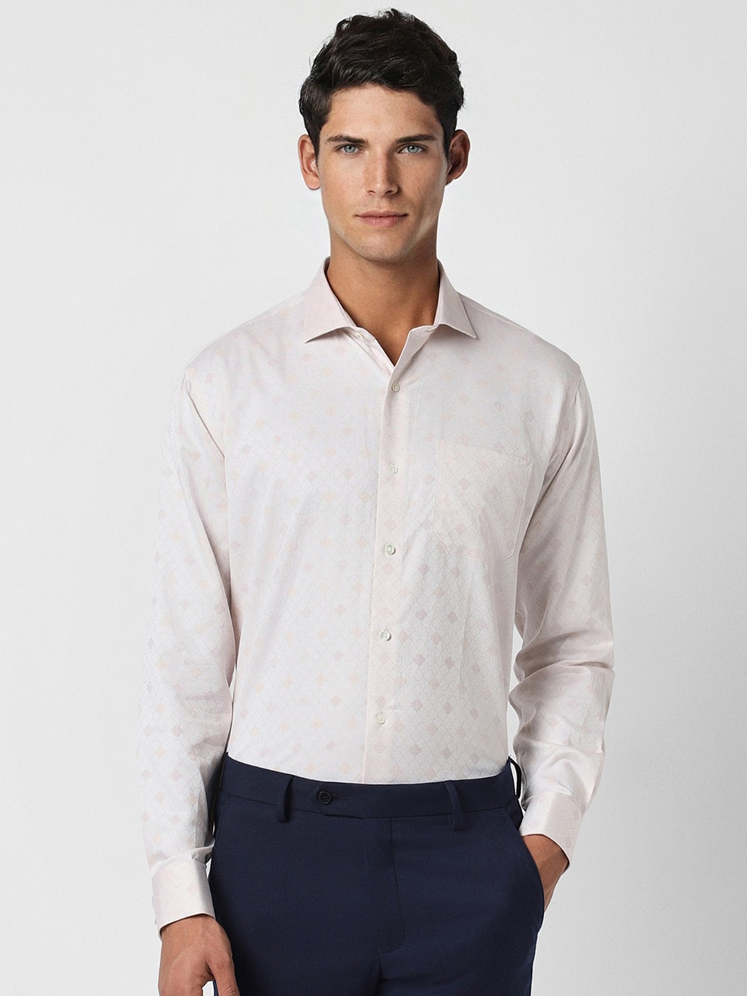 

Van Heusen World Wear Self Design Pure Cotton Formal Shirt, Pink
