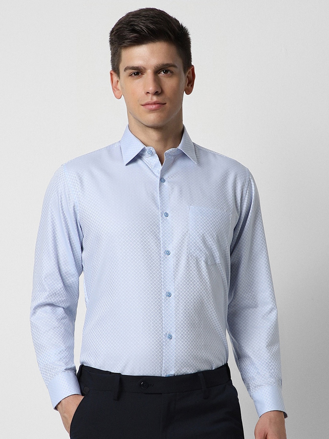 

Van Heusen Self Design Pure Cotton Formal Shirt, Blue