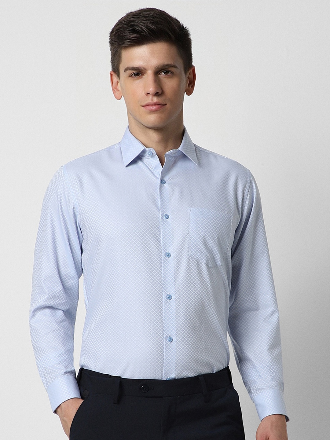 

Van Heusen Self Design Pure Cotton Formal Shirt, Blue
