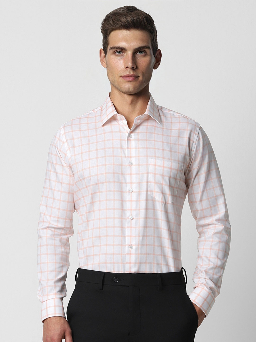 

Van Heusen Men White Slim Fit Opaque Checked Formal Shirt