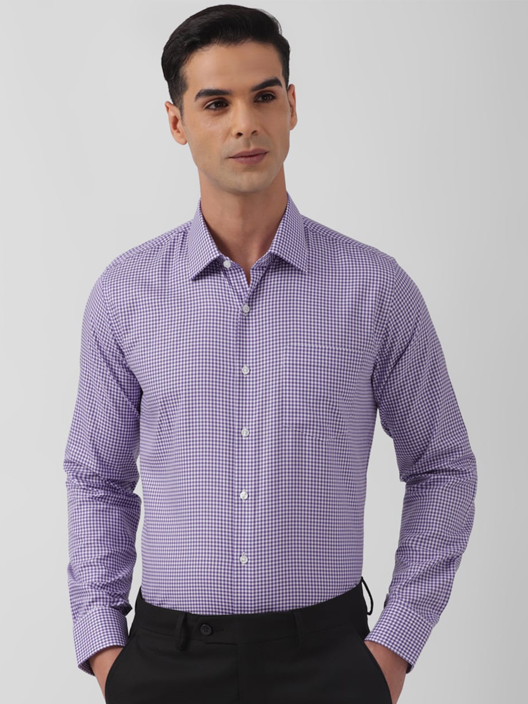 

Van Heusen Slim Fit Micro Checks Pure Cotton Formal Shirt, Purple