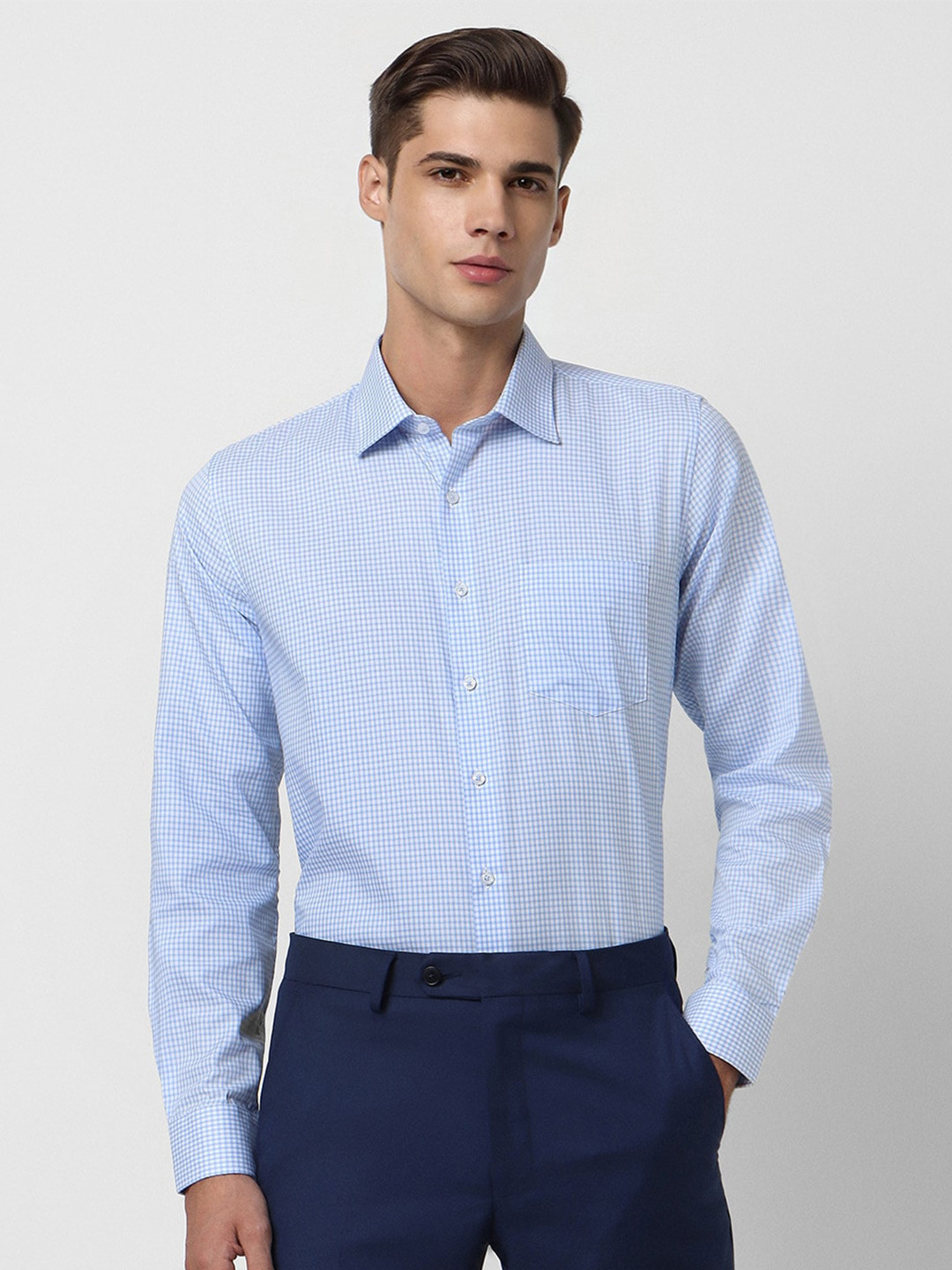 

Van Heusen Checks Slim Fit Cotton Formal Shirt, Blue