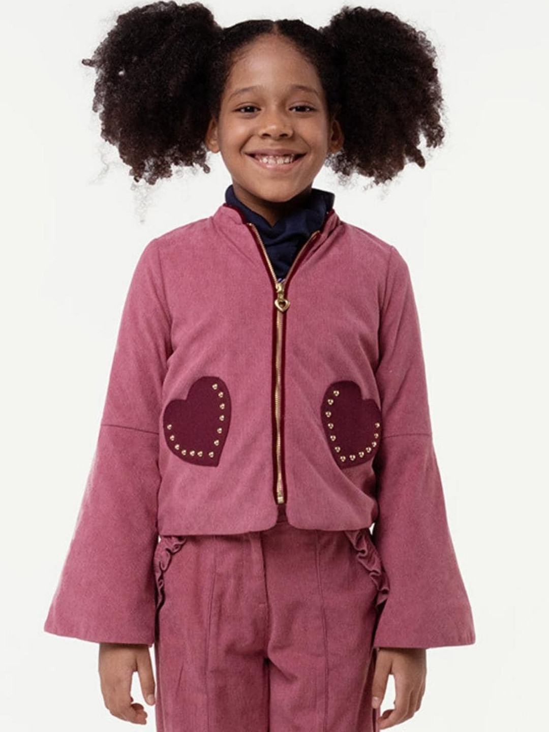 

One Friday Girls Crop Bell Sleeves Open Front Jacket, Pink