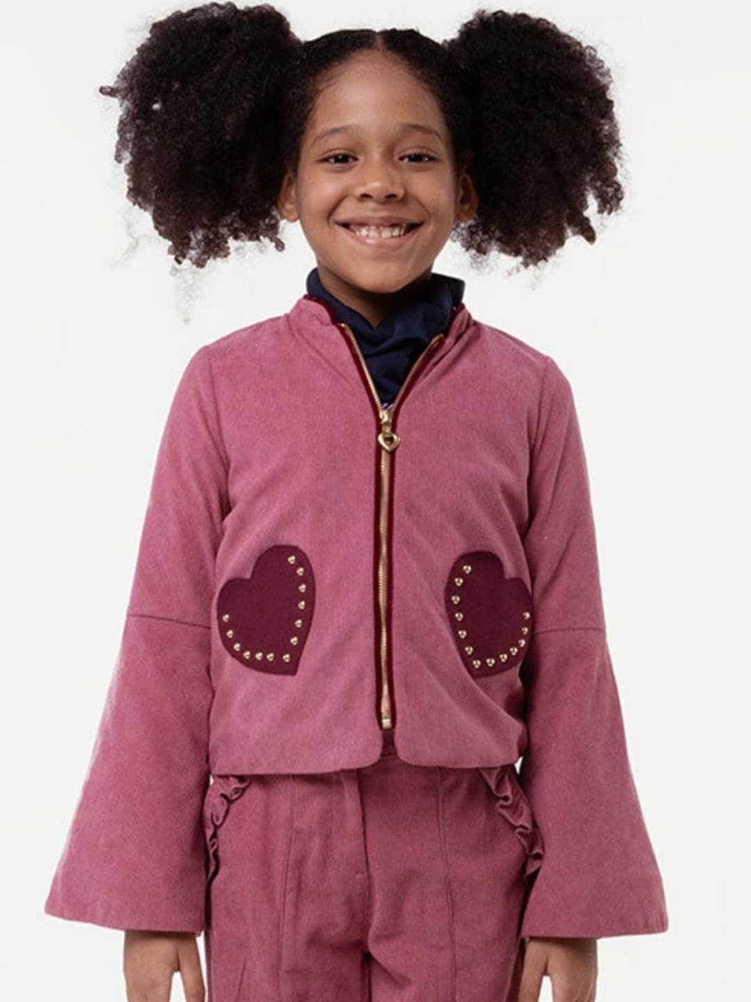 

One Friday Girls Crop Tailored Jacket with Embroidered, Pink