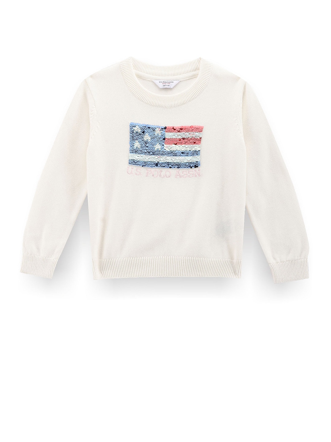

U.S. Polo Assn. Kids Girls Embroidered Sequinned Cotton Pullover, White