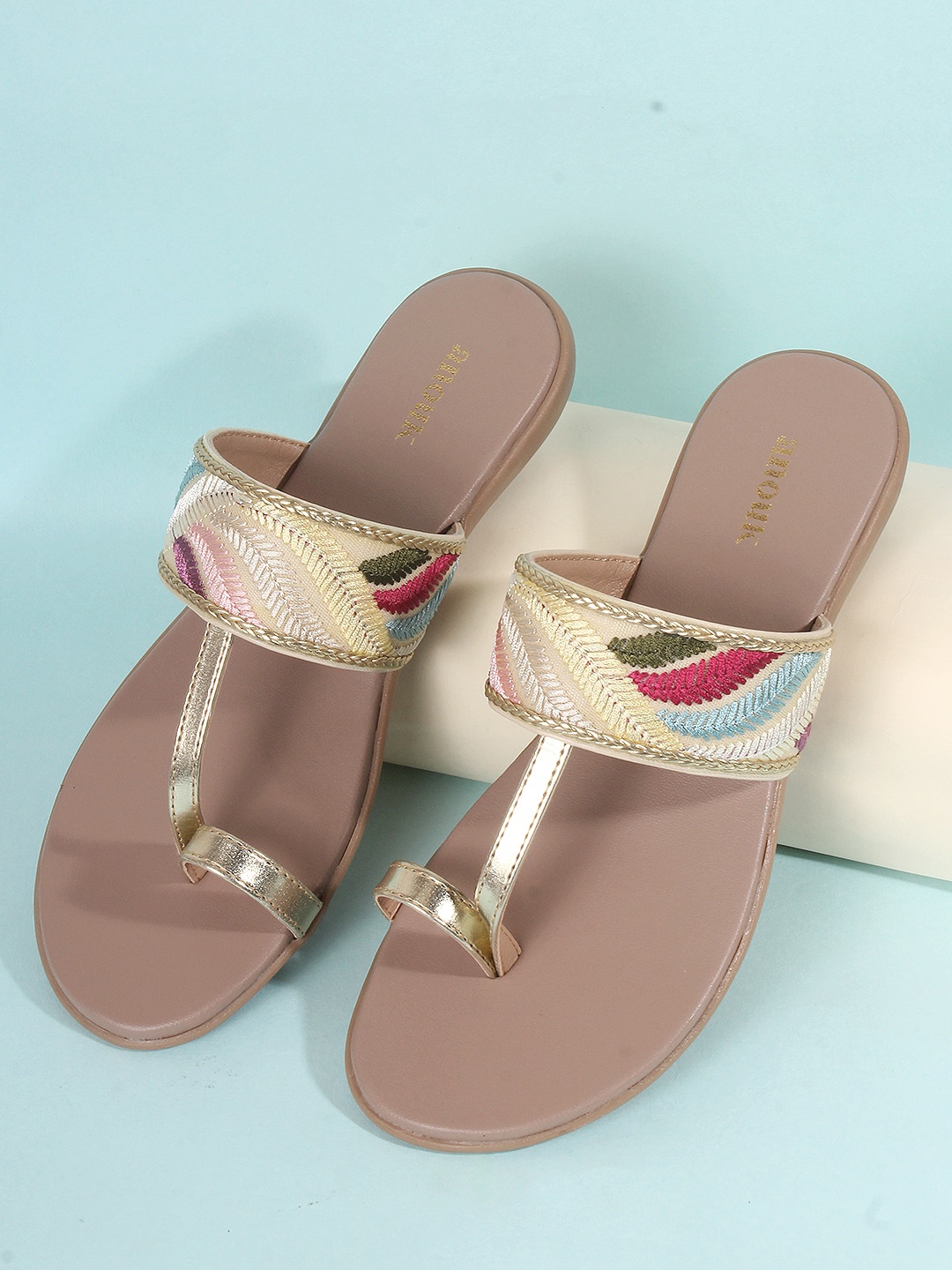 

Anouk Gold-Toned & Red Embroidered One Toe Flats