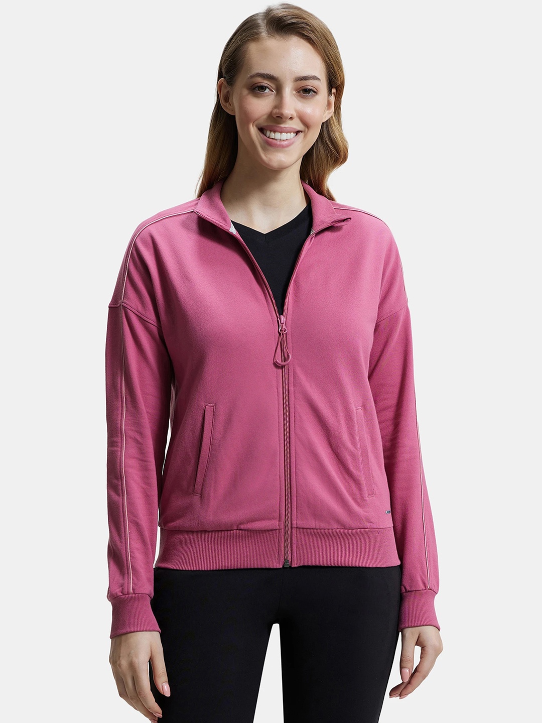 

Jockey Super Combed Cotton French Terry Styled Jacket-A111, Pink