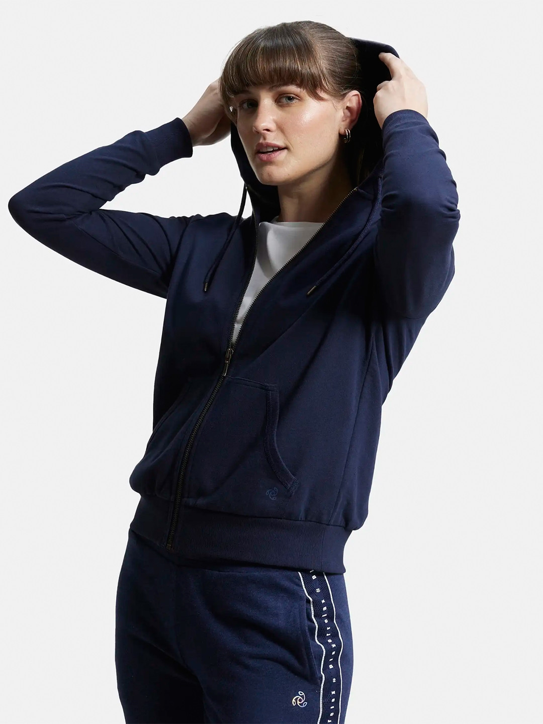 

Jockey Super Combed Cotton French Terry Fabric Hoodie Jacket with Side Pockets-AW30, Navy blue