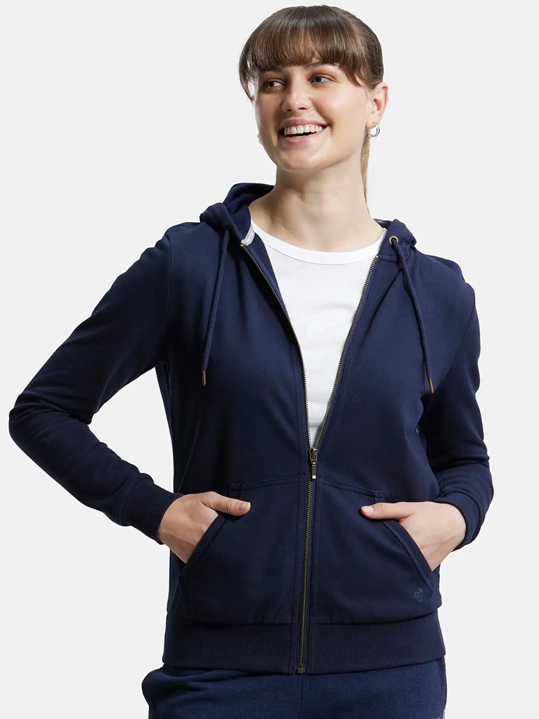 

Jockey Super Combed Cotton French Terry Fabric Hoodie Jacket with Side Pockets-AW30, Navy blue