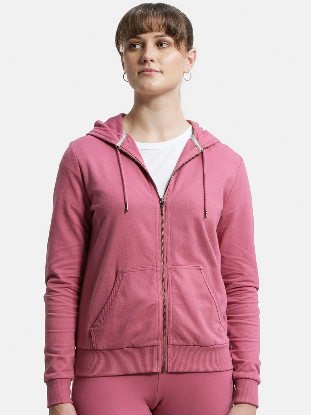 

Jockey Super Combed Cotton French Terry Fabric Hoodie Jacket with Side Pockets-AW30, Rose