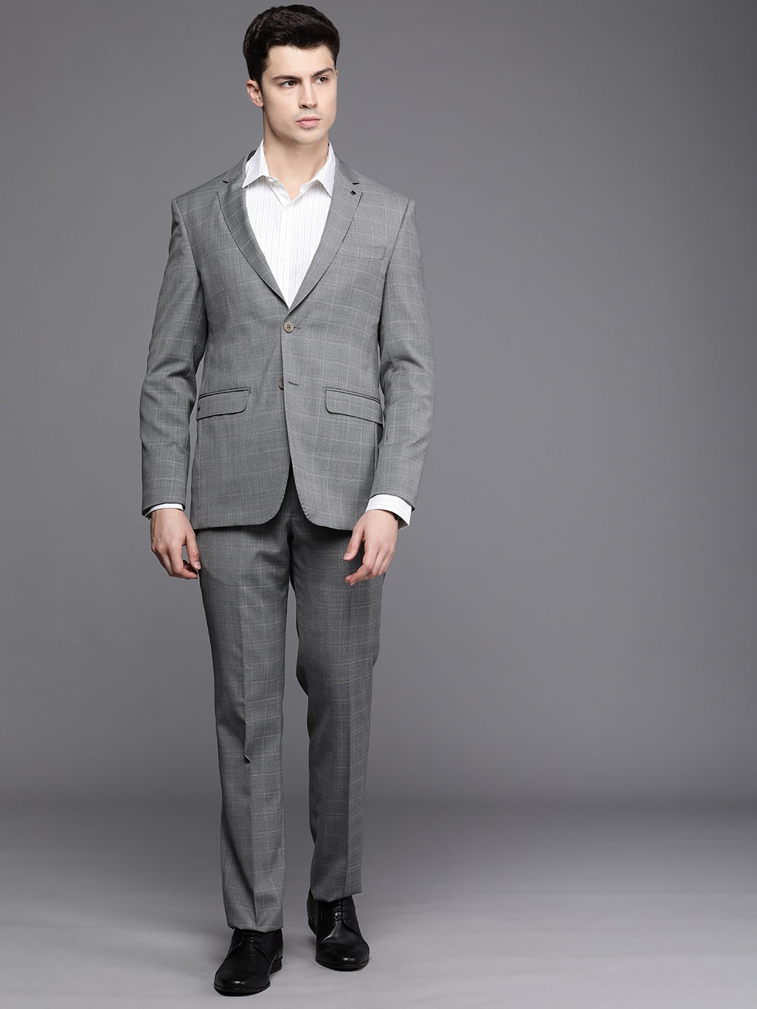 

Louis Philippe Men Checked Slim Fit 2 Piece Formal Suit, Grey