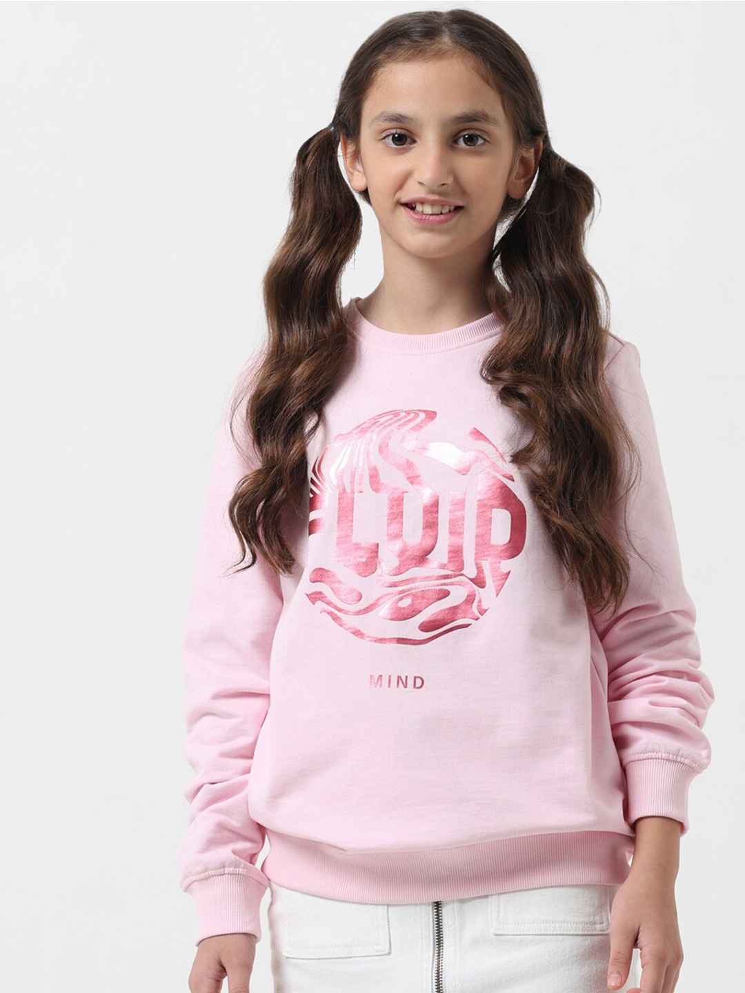 

Vero Moda Girls Typography Printed Ribbed Sweatshirt, Pink