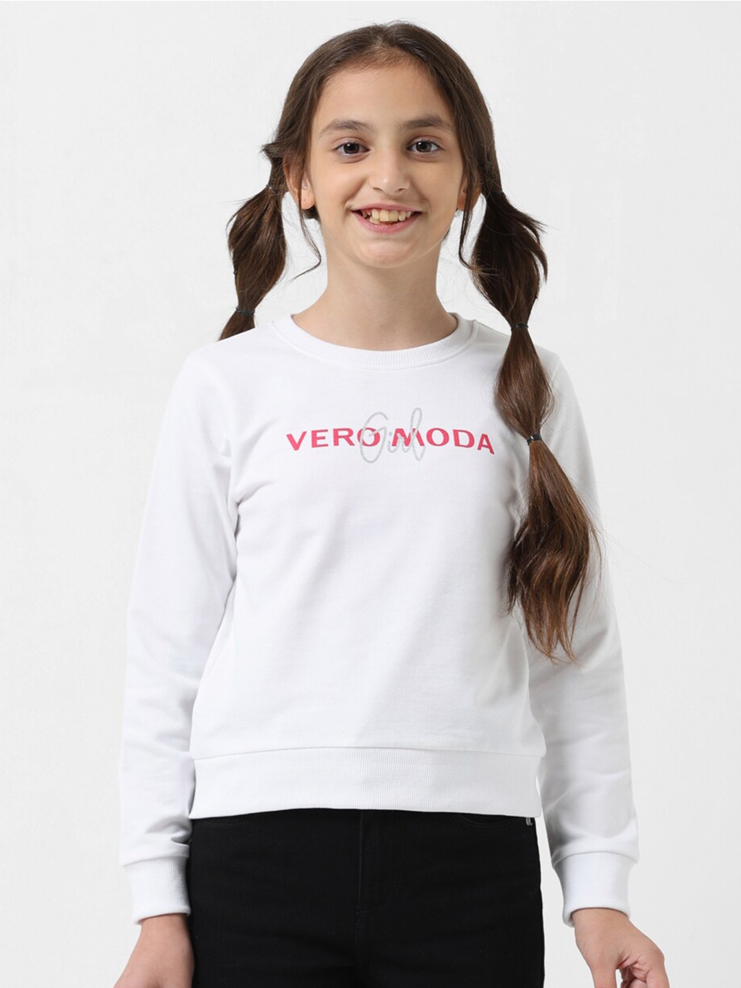 

Vero Moda Girls Typography Printed Ribbed Pure Cotton Sweatshirt, White