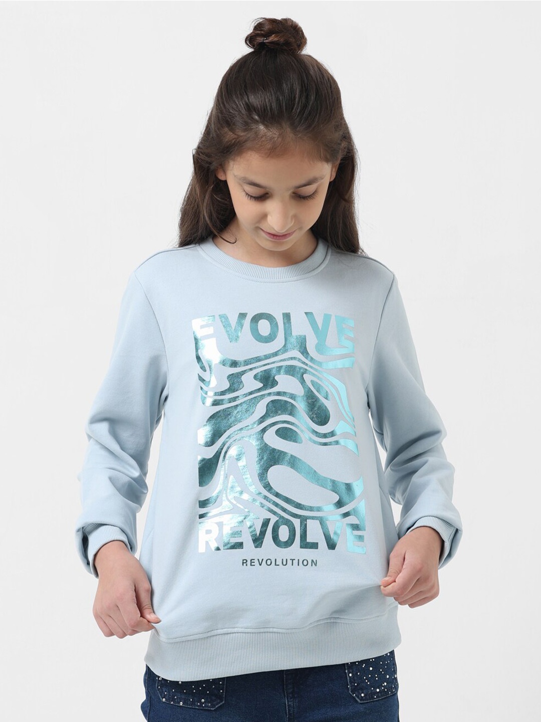 

Vero Moda Girls Typography Printed Ribbed Sweatshirt, Blue