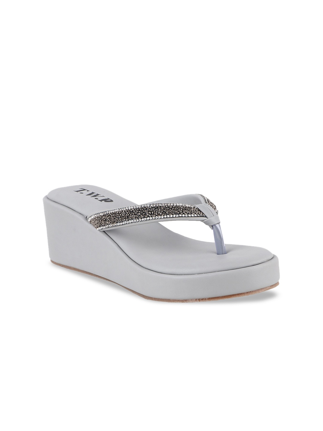 

THE WHITE POLE Embellished Open Toe Wedges, Grey
