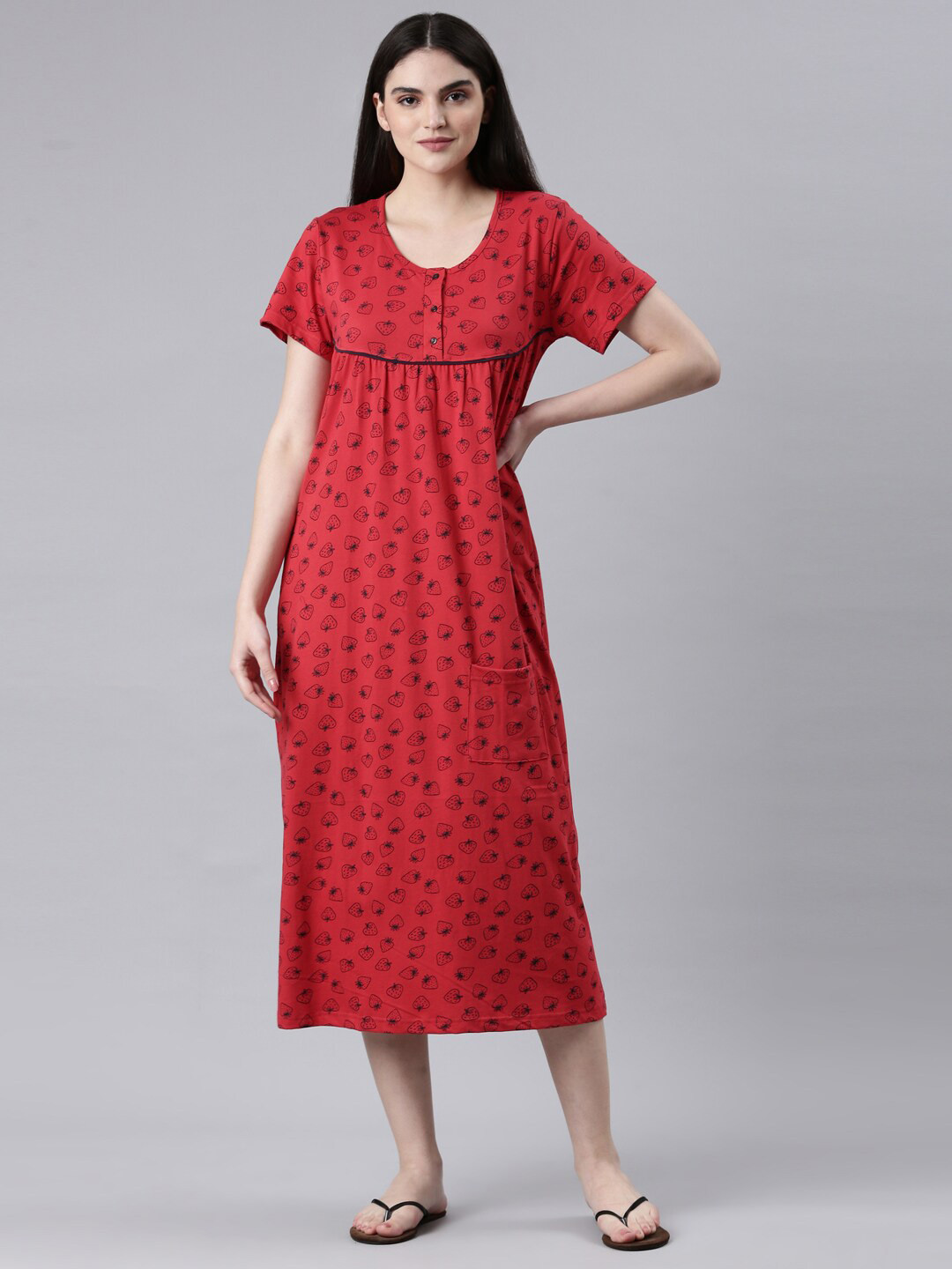 

Kryptic Conversational Printed Midi Nightdress, Red