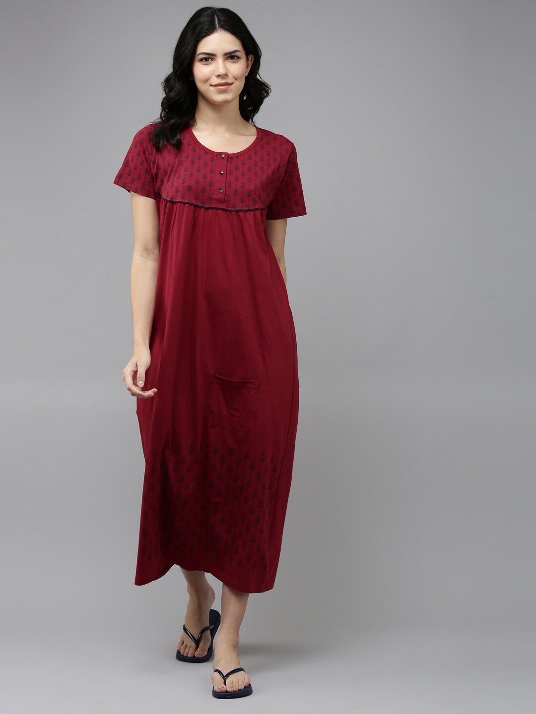 

Kryptic Floral Printed Maxi Nightdress, Maroon