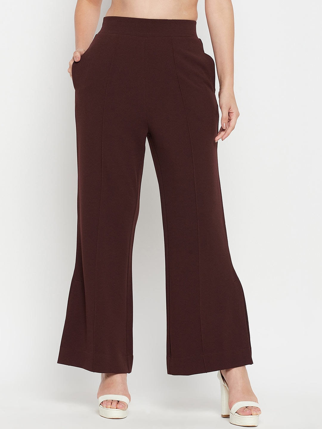 

Madame Women Mid-Rise Bootcut Trousers, Brown