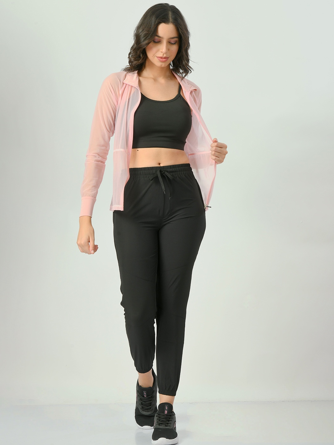 

Body Smith Shoulder Straps Neck Top With Joggers Co-Ord Set, Pink