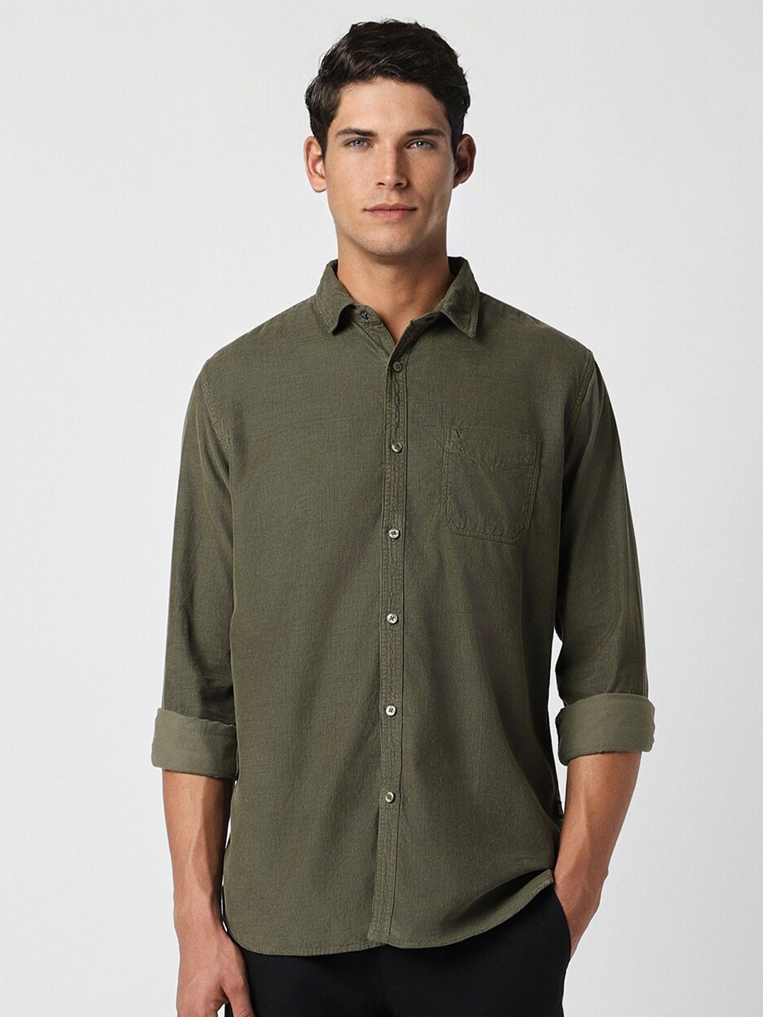 

VAN HEUSEN DENIM LABS Slim Fit Opaque Pure Cotton Casual Shirt, Olive