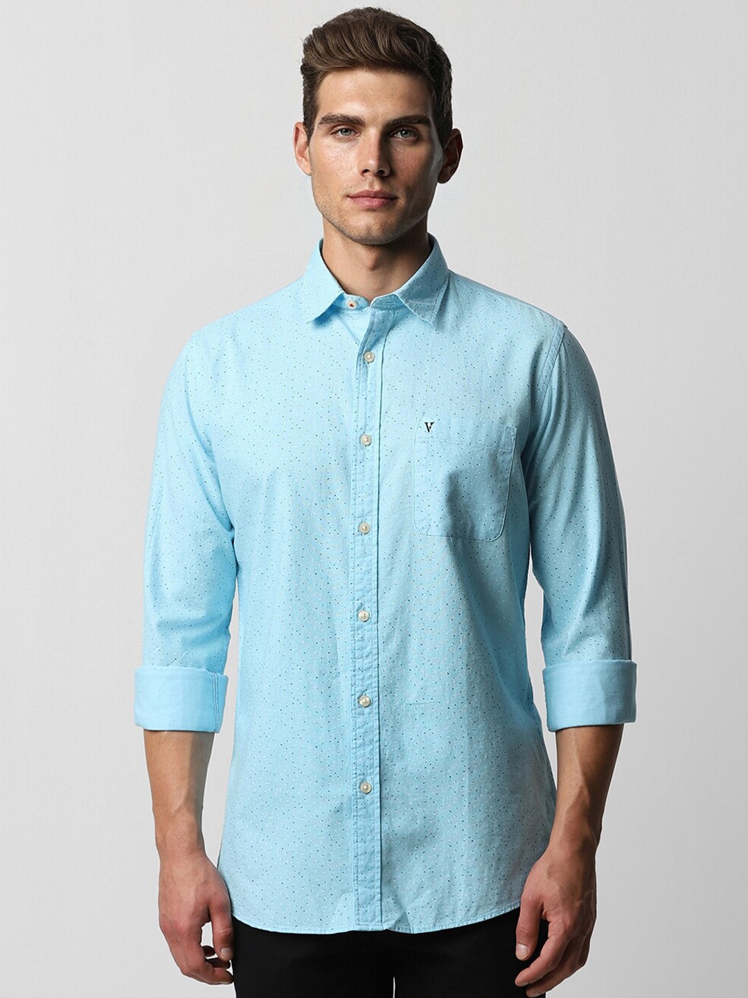 

Van Heusen Sport Slim Fit Micro Ditsy Printed Pure Cotton Casual Shirt, Blue