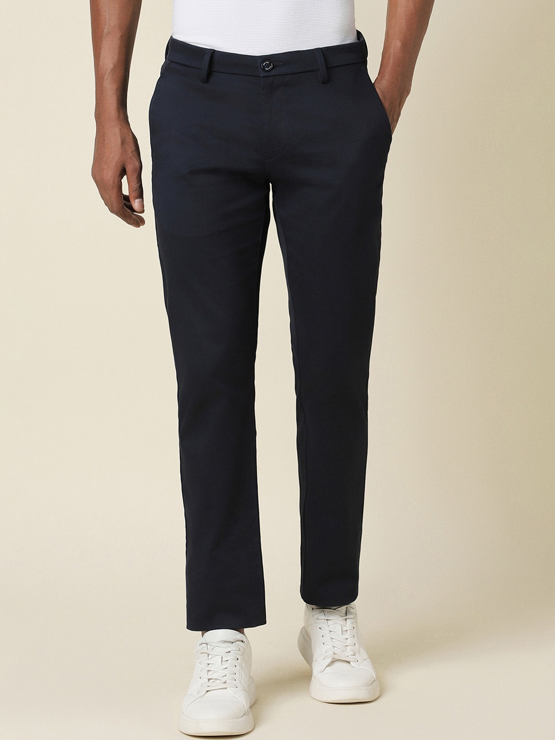 

Allen Solly Men Slim Fit Mid-Rise Trousers, Navy blue