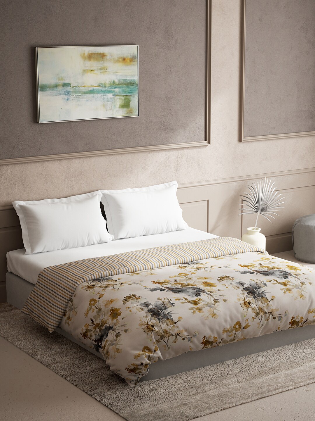 

DDecor Brown & Blue Floral Pure Cotton Reversible Mild Winter Double Bed Quilt
