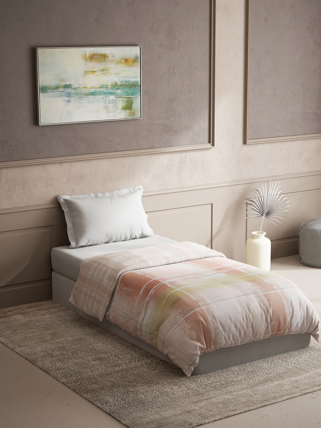 

DDecor Pink & White Geometric Pure Cotton Reversible Mild Winter Single Bed Quilt