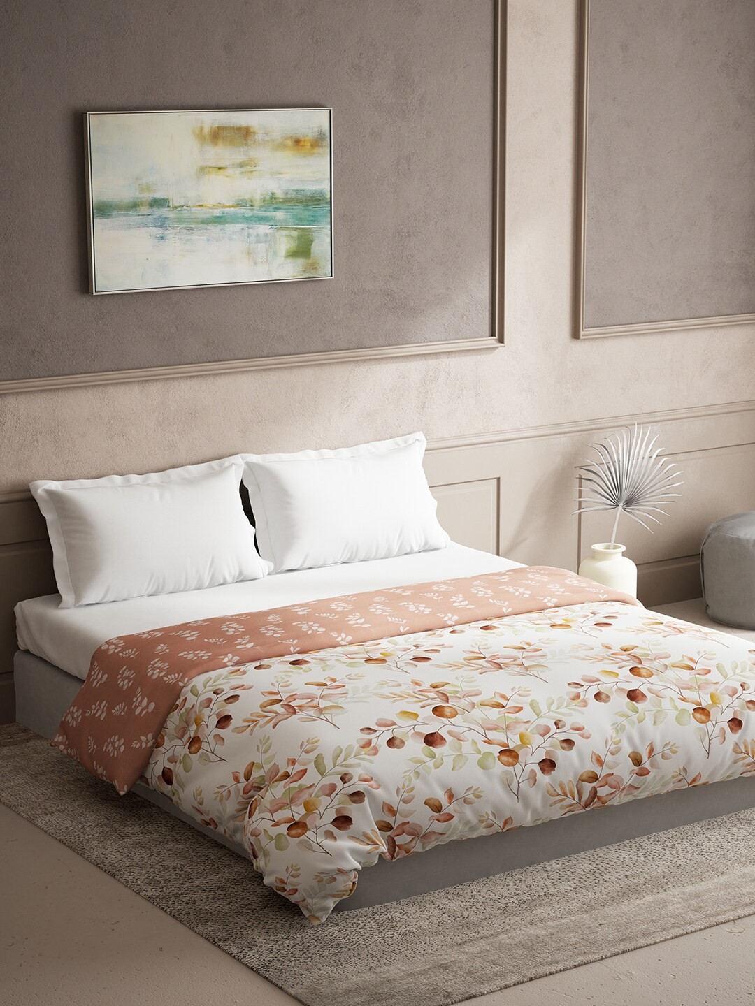 

DDecor Live Beautiful White & Brown Floral Pure Cotton Mild Winter Double Bed Quilt