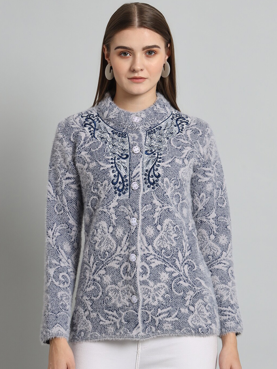 

eWools Self Designed Acrylic Wool Cardigan, Grey