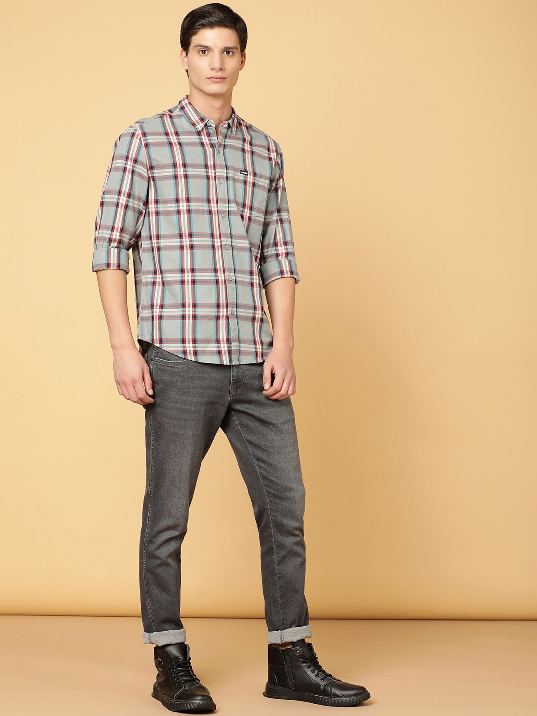 

Wrangler Standard Tartan Checked Pure Cotton Casual Shirt, Grey
