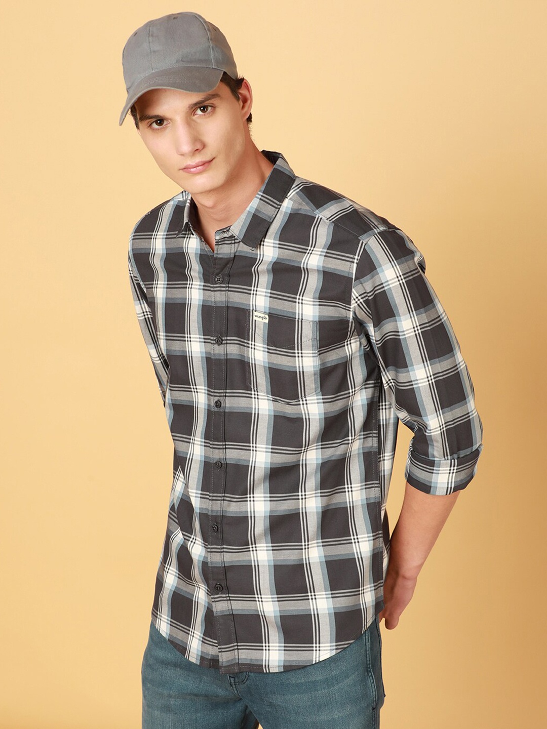 

Wrangler Standard Tartan Checked Twill Pure Cotton Shirt, Blue
