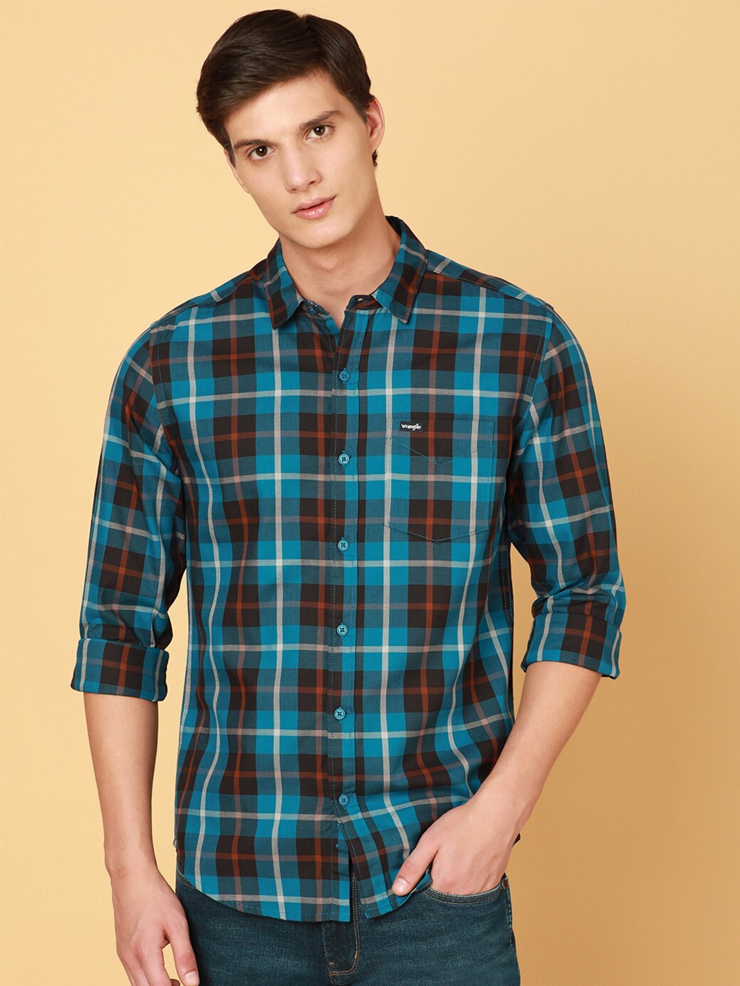 

Wrangler Standard Tartan Checked Twill Pure Cotton Shirt, Blue