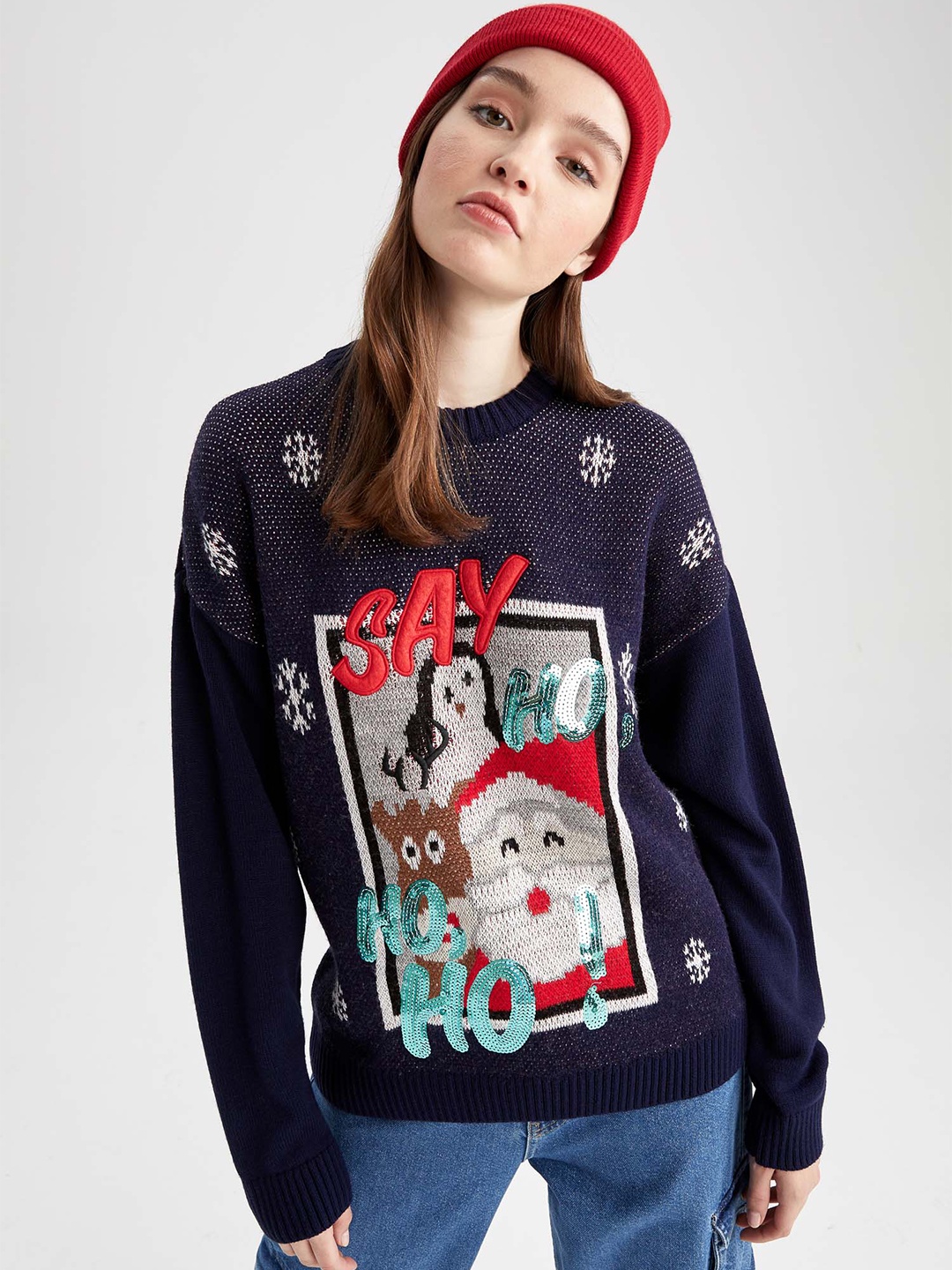

DeFacto Embroidered Long Sleeves Acrylic Pullover, Blue
