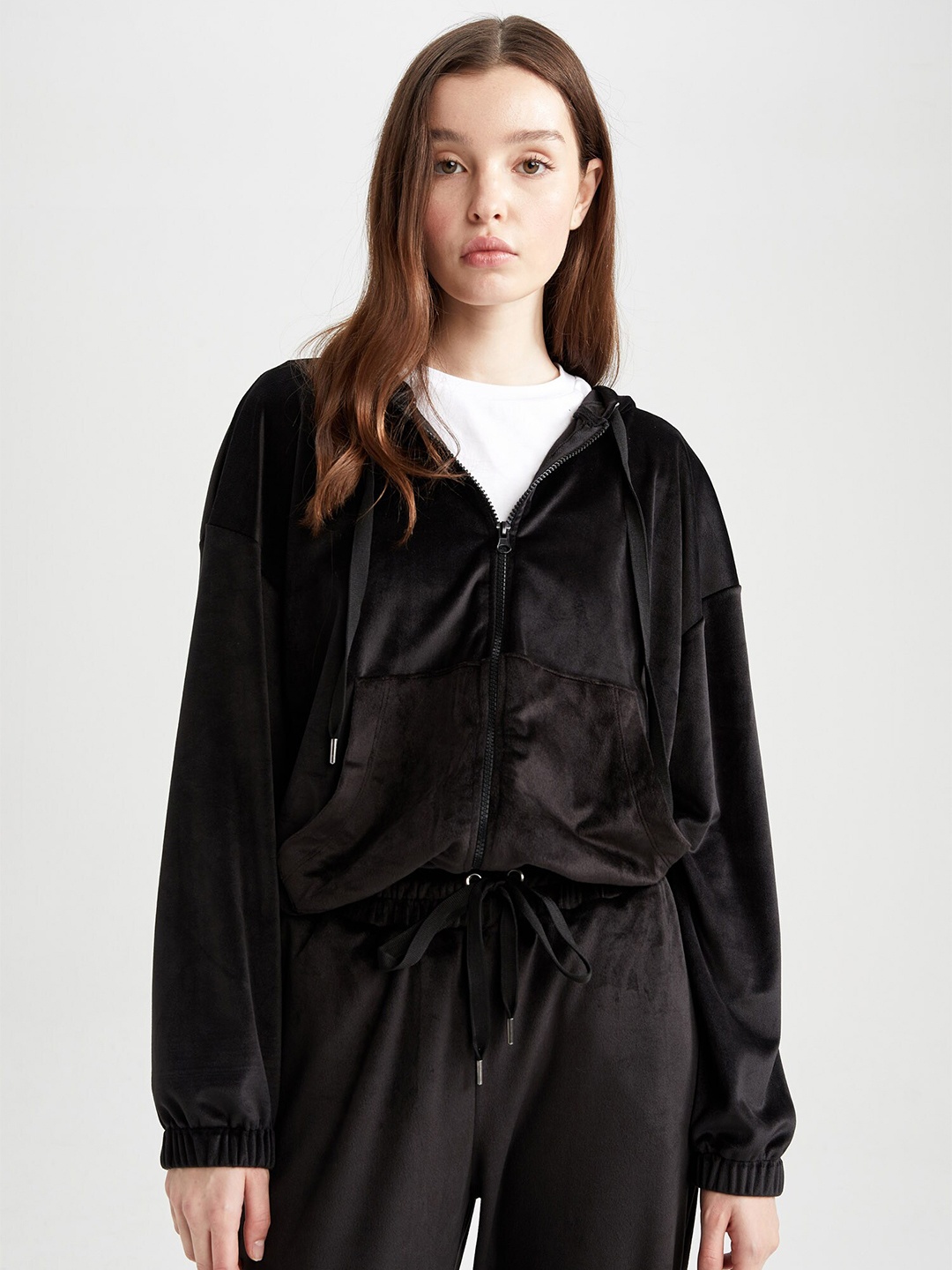 

DeFacto Hooded Front-Open Sweatshirt, Black