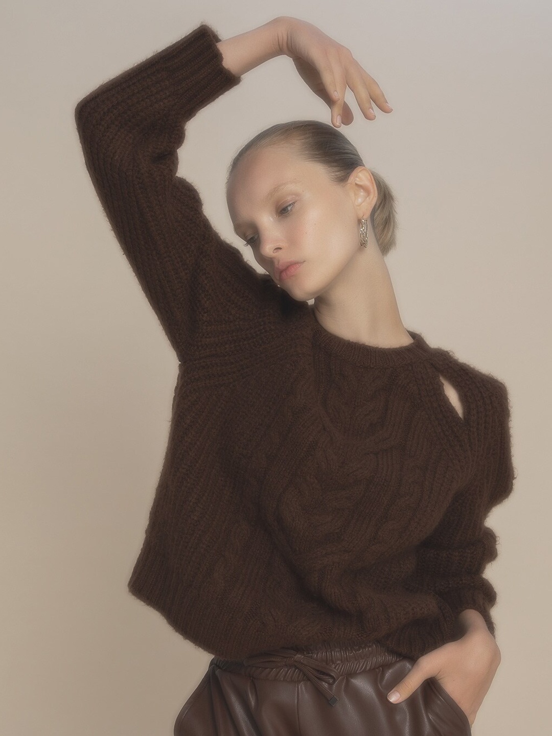 

DeFacto Cable Knit Self Design Pullover Sweater, Brown