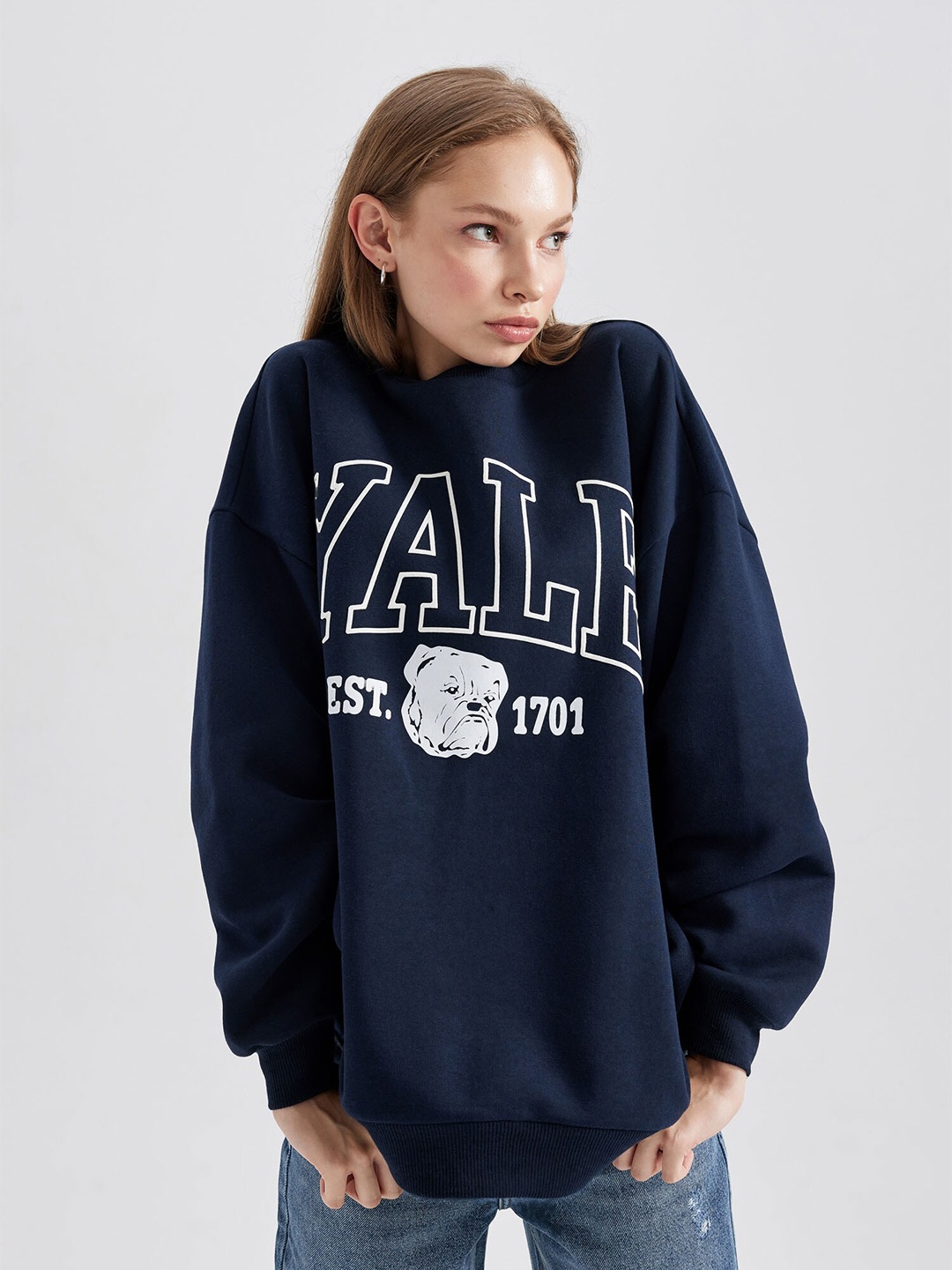 

DeFacto Typography Printed Sweatshirt, Navy blue