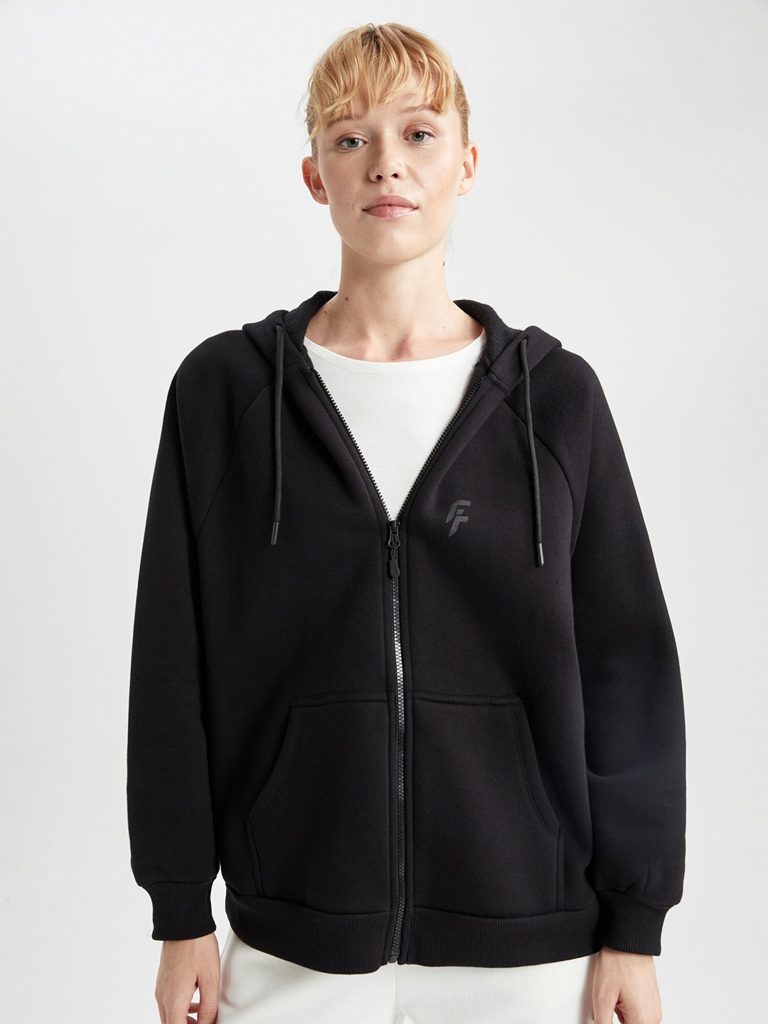 

DeFacto Hooded Front-Open Sweatshirt, Black