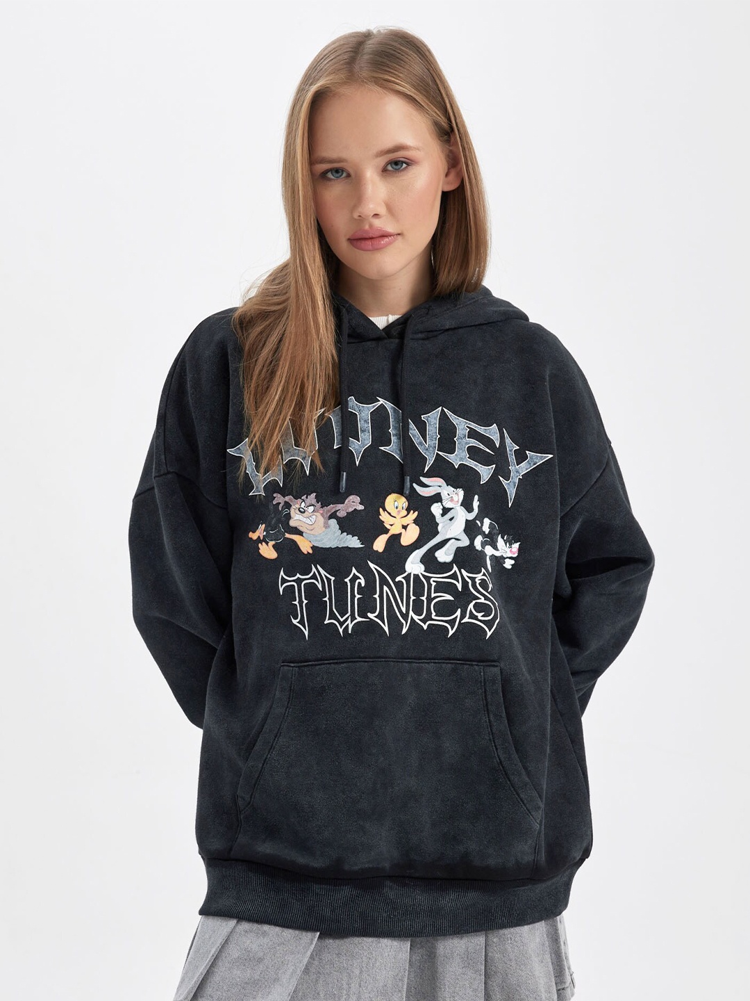 

DeFacto Looney Tunes Print Hooded Sweatshirt, Charcoal