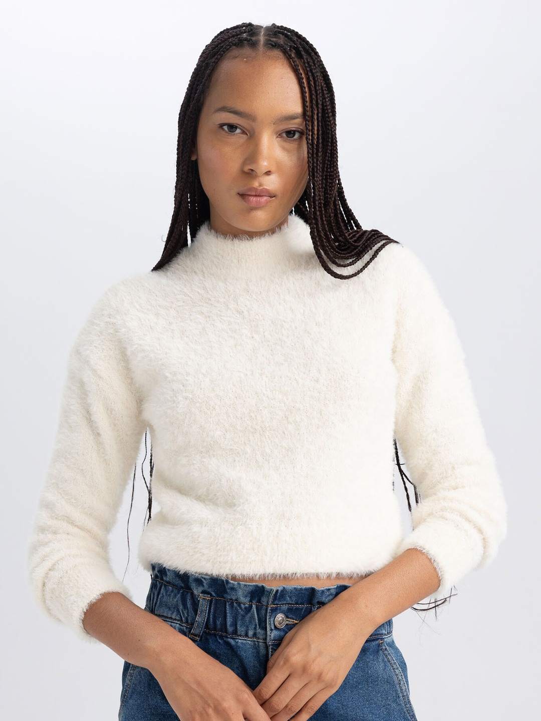 

DeFacto Mock Collar Pullover Sweater, White
