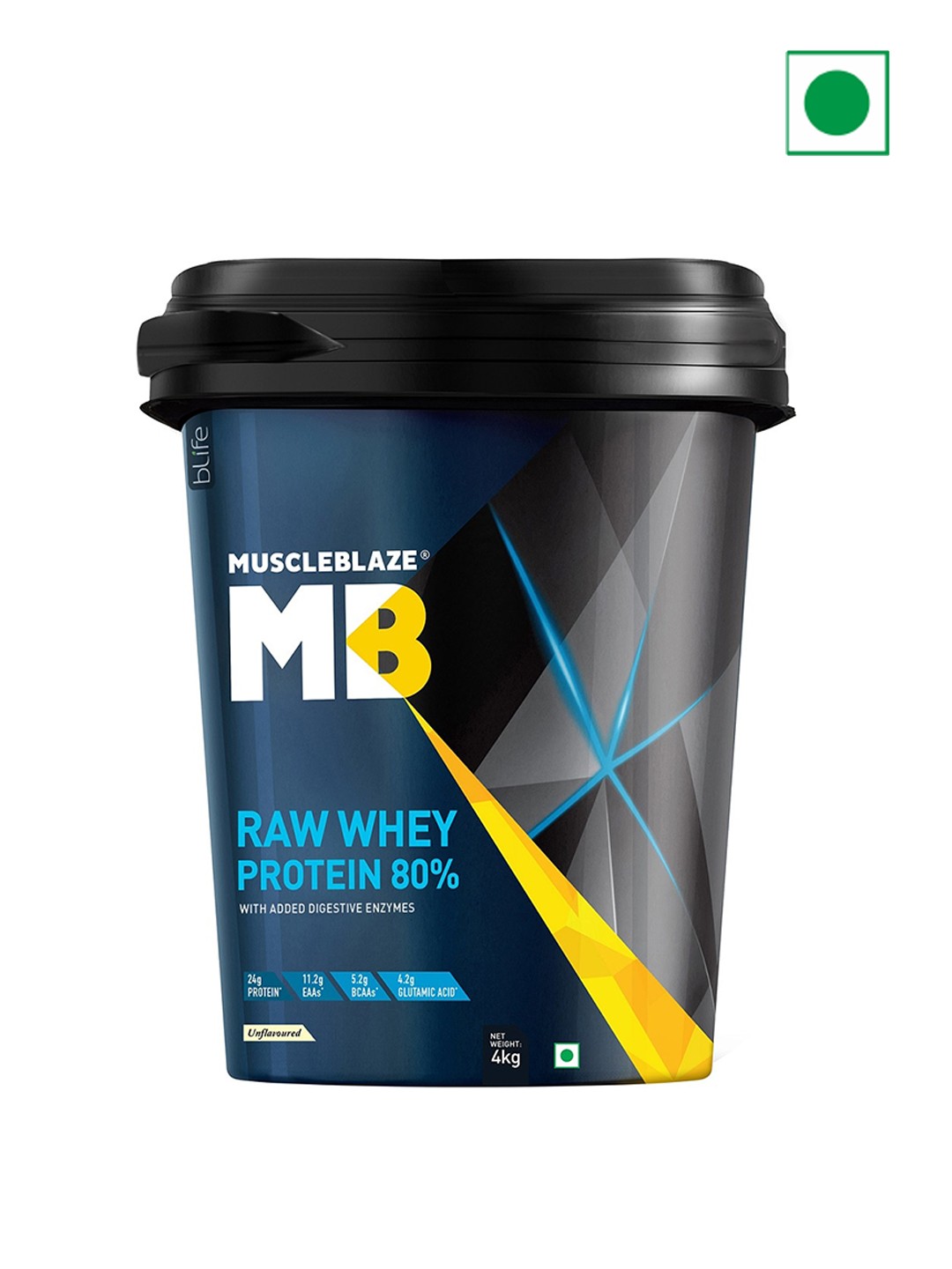 

MuscleBlaze Raw Concentrate & Digestive Enzymes Protein- 4Kg, White